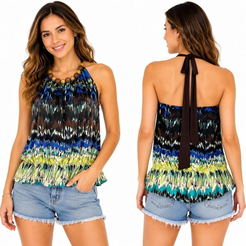 Maurices M Sleeveless Halter Tank Blue Ombre Floral Top